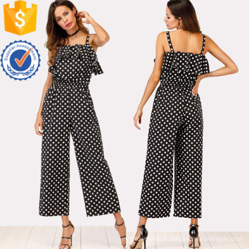 Combinaison noire à volants Polka Dot Jumpsuit OEM / ODM Fabrication en gros de la mode des femmes vêtements (TA7017J)